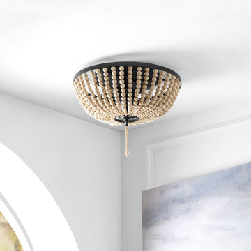 Allison 15" Wood Beaded/Metal LED Flush Mount - JONATHAN Y